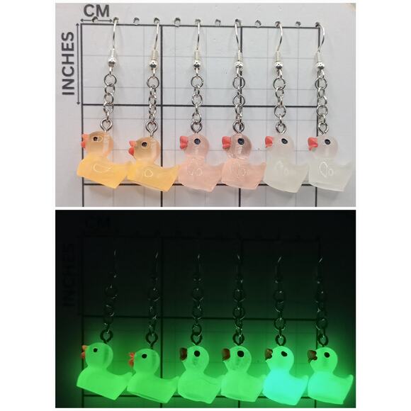 Glow in the Dark Duck Earrings Rave Festival Rubber Duck Jewelry - Picture 4 of 4